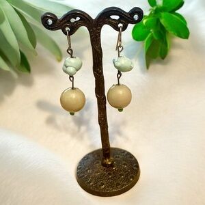 Handmade Blue Green Beaded Silver Dangle Earrings